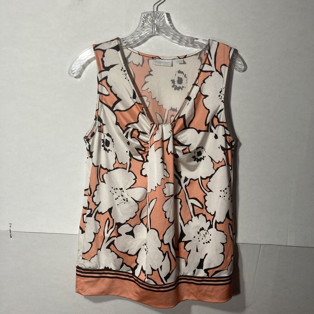 NEW YORK & COMPANY white orange black floral v-neck sleeveless stretchy top M